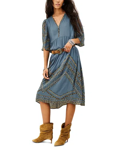 Ba&sh Ba & Sh Pacifica Elbow Sleeve Midi Dress In Blue