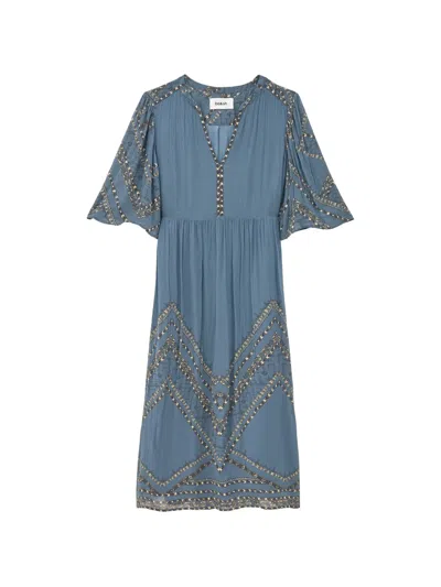 Ba&sh Pacifica Geometric-print V-neck Midi Dress In Blue