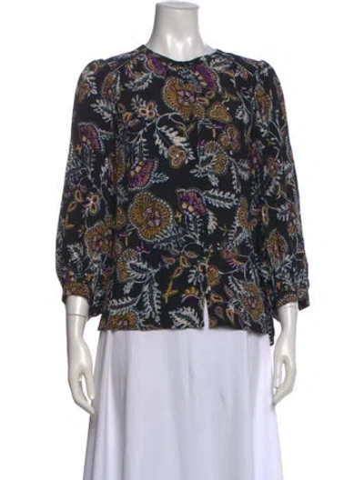 Pre-owned Ba&sh Paisley Print Crew Neck Blouse In Black