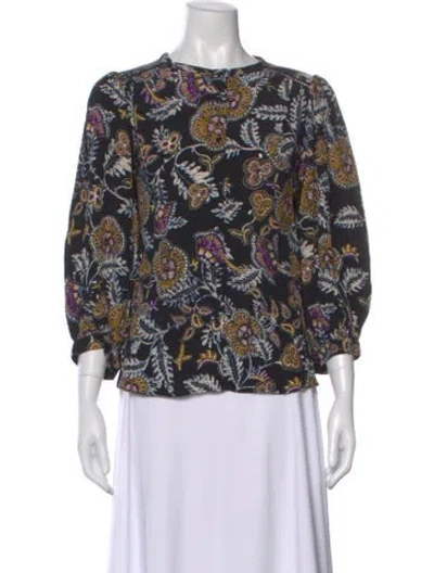 Pre-owned Ba&sh Paisley Print Crew Neck Blouse In Black