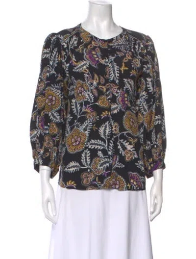 Pre-owned Ba&sh Paisley Print Crew Neck Blouse W/ Tags In Black