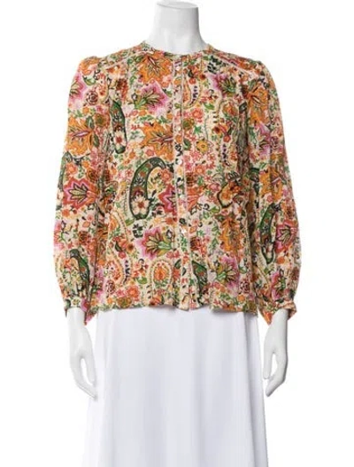 Pre-owned Ba&sh Paisley Print Crew Neck Blouse In White