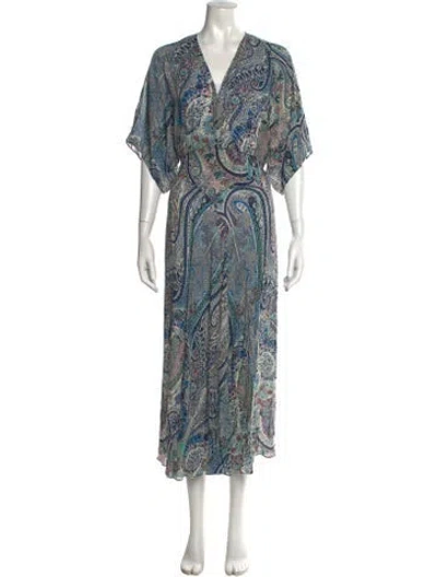 Pre-owned Ba&sh Paisley Print Long Dress In Blue