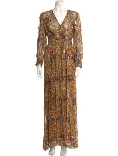 Pre-owned Ba&sh Paisley Print Long Dress In Brown