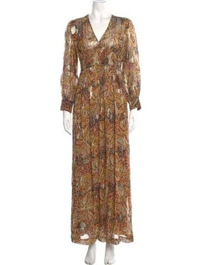 Pre-owned Ba&sh Paisley Print Long Dress In Brown
