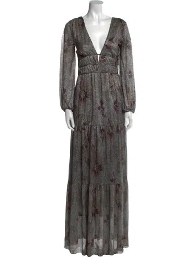 Pre-owned Ba&sh Paisley Print Long Dress In Gray