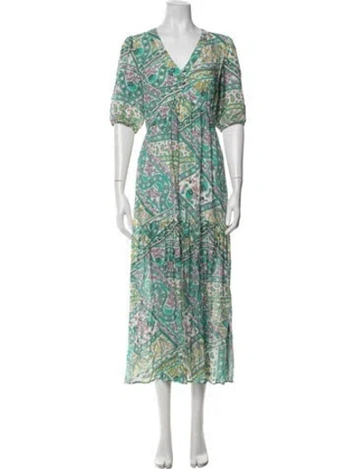 Pre-owned Ba&sh Paisley Print Long Dress In Green