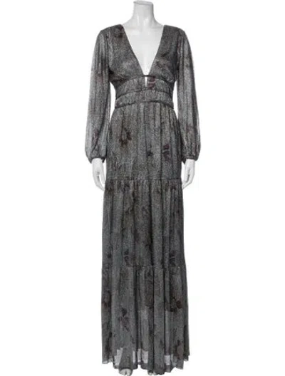 Pre-owned Ba&sh Paisley Print Long Dress In Metallic/silver