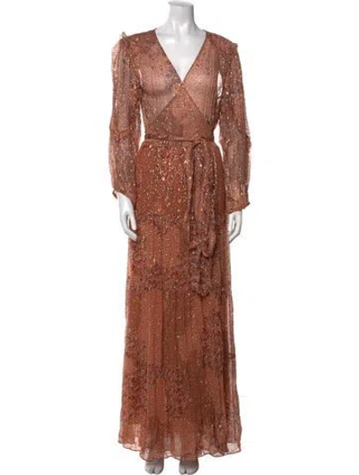 Pre-owned Ba&sh Paisley Print Long Dress In Orange