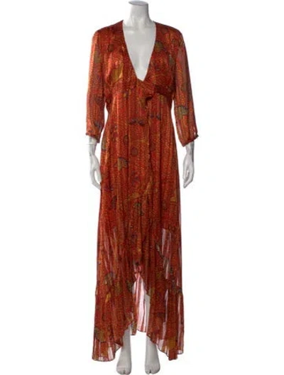 Pre-owned Ba&sh Paisley Print Long Dress In Orange