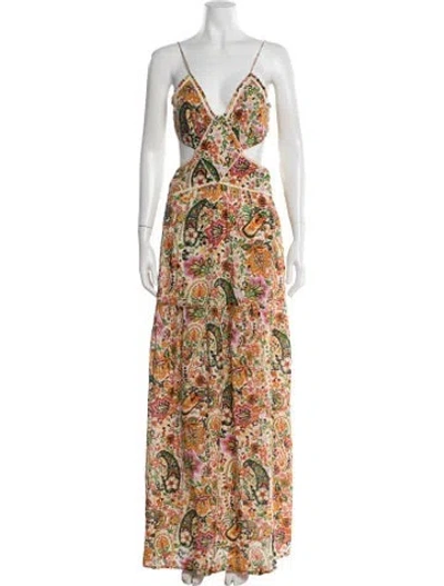 Pre-owned Ba&sh Paisley Print Long Dress In Orange