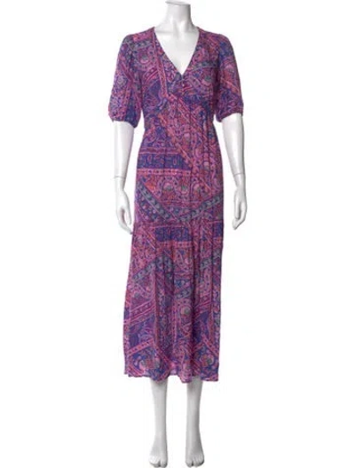 Pre-owned Ba&sh Paisley Print Long Dress In Purple