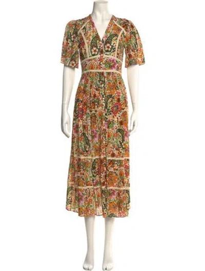 Pre-owned Ba&sh Paisley Print Long Dress In Yellow