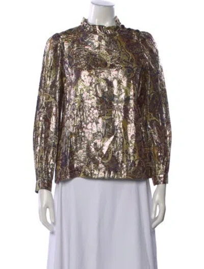 Pre-owned Ba&sh Paisley Print Long Sleeve Blouse In Gold