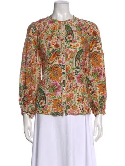 Pre-owned Ba&sh Paisley Print Long Sleeve Blouse In Orange
