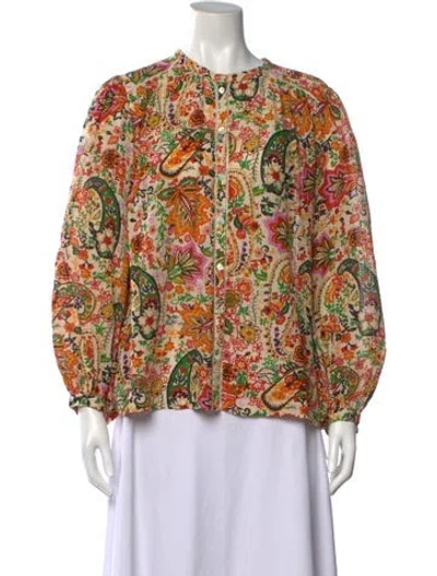 Pre-owned Ba&sh Paisley Print Long Sleeve Blouse In Orange