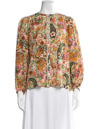 Pre-owned Ba&sh Paisley Print Long Sleeve Blouse In Orange