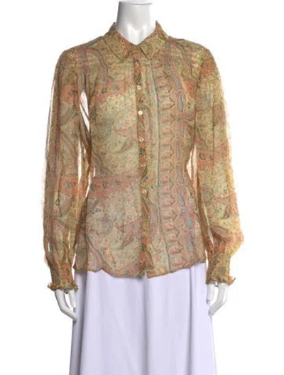 Pre-owned Ba&sh Paisley Print Long Sleeve Blouse W/ Tags In Neutrals