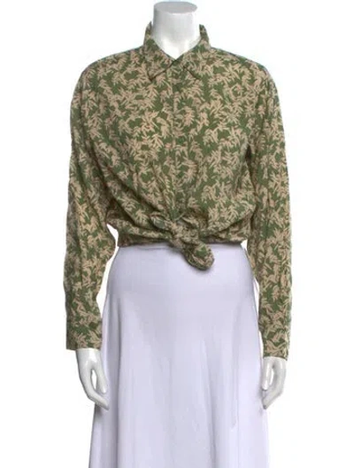 Pre-owned Ba&sh Paisley Print Long Sleeve Crop Top In Green