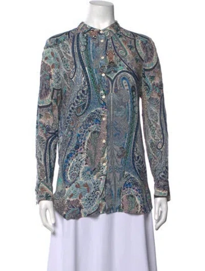 Pre-owned Ba&sh Paisley Print Long Sleeve Top In Blue