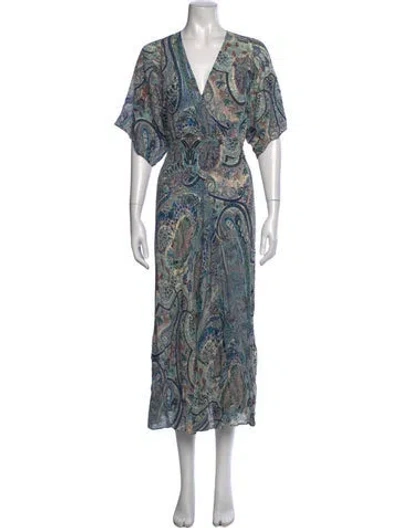Pre-owned Ba&sh Paisley Print Midi Length Dress In Blue
