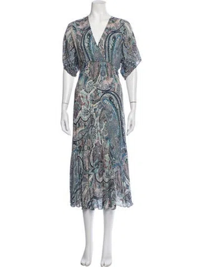 Pre-owned Ba&sh Paisley Print Midi Length Dress In Blue