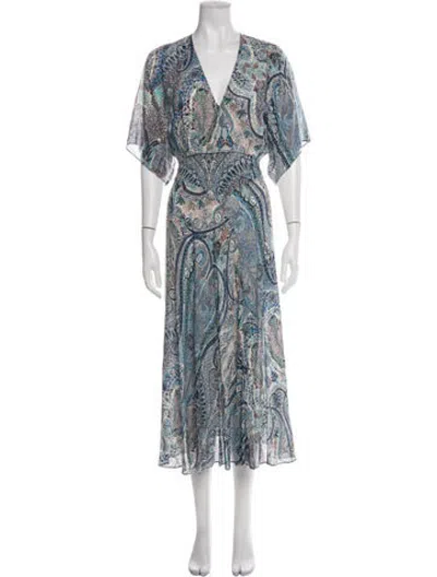 Pre-owned Ba&sh Paisley Print Midi Length Dress In Blue