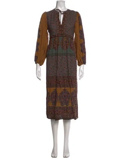Pre-owned Ba&sh Paisley Print Midi Length Dress In Brown