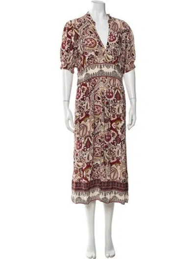 Pre-owned Ba&sh Paisley Print Midi Length Dress In Burgundy