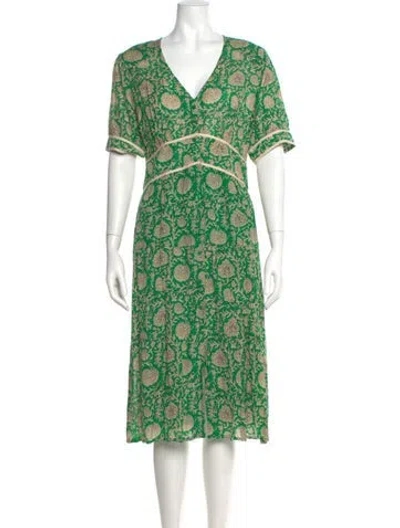Pre-owned Ba&sh Paisley Print Midi Length Dress In Green