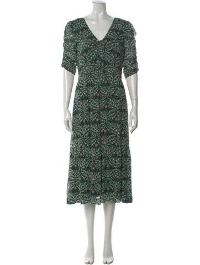 Pre-owned Ba&sh Paisley Print Midi Length Dress In Green