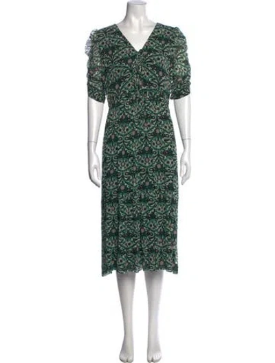 Pre-owned Ba&sh Paisley Print Midi Length Dress In Green