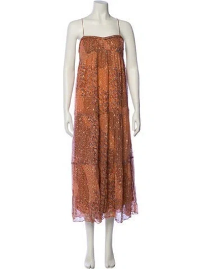 Pre-owned Ba&sh Paisley Print Midi Length Dress In Orange