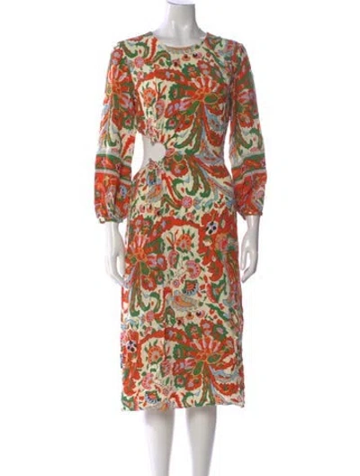 Pre-owned Ba&sh Paisley Print Midi Length Dress In Orange