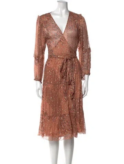Pre-owned Ba&sh Paisley Print Midi Length Dress In Orange