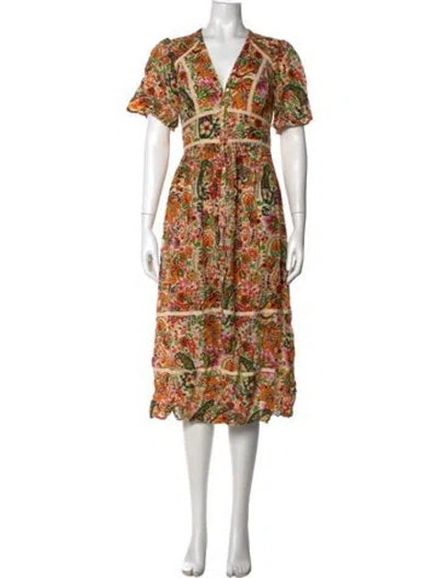 Pre-owned Ba&sh Paisley Print Midi Length Dress In Orange