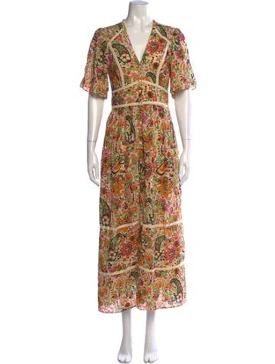 Pre-owned Ba&sh Paisley Print Midi Length Dress In Orange