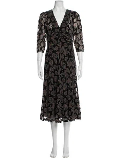 Pre-owned Ba&sh Paisley Print Midi Length Dress W/ Tags In Black