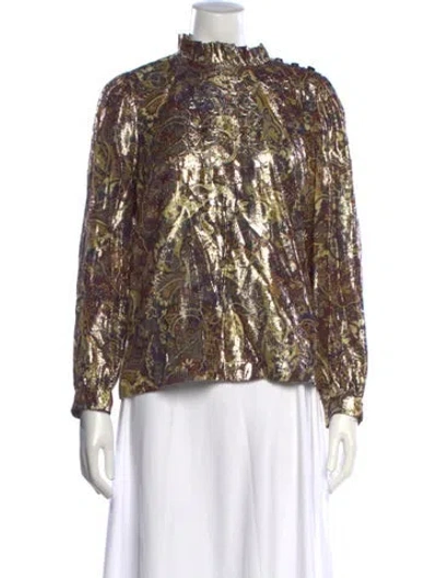 Pre-owned Ba&sh Paisley Print Mock Neck Blouse In Black/metallic