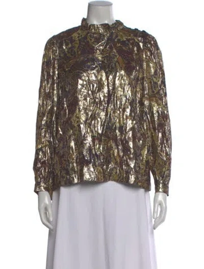 Pre-owned Ba&sh Paisley Print Mock Neck Blouse In Gold