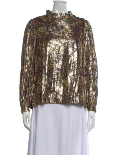 Pre-owned Ba&sh Paisley Print Mock Neck Blouse In Gold