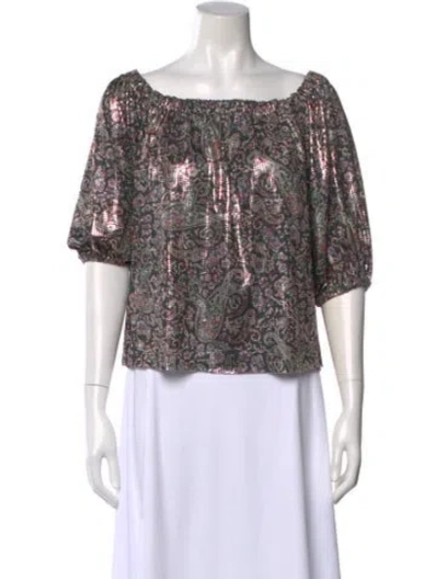 Pre-owned Ba&sh Paisley Print Off-the-shoulder Blouse In Gray