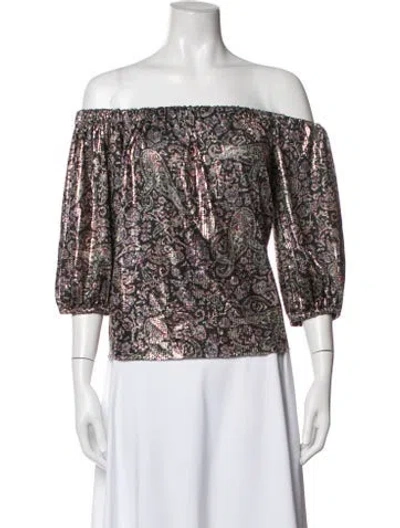 Pre-owned Ba&sh Paisley Print Off-the-shoulder Blouse In Grey