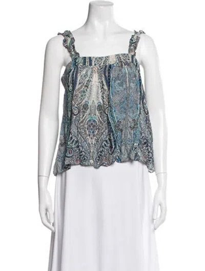 Pre-owned Ba&sh Paisley Print Square Neckline Blouse W/ Tags In Blue