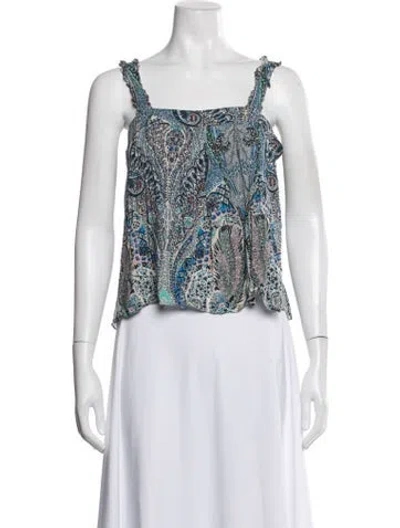 Pre-owned Ba&sh Paisley Print Square Neckline Blouse In White