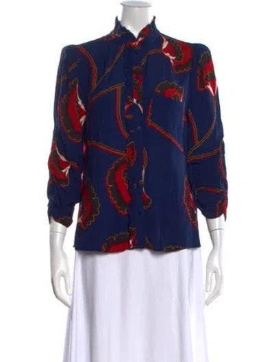 Pre-owned Ba&sh Paisley Print Three-quarter Sleeve Blouse In Blue