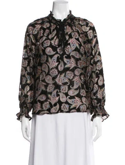 Pre-owned Ba&sh Paisley Print Tie Neck Blouse In Black