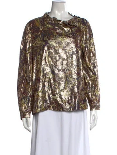 Pre-owned Ba&sh Paisley Print Tie Neck Blouse In Gold