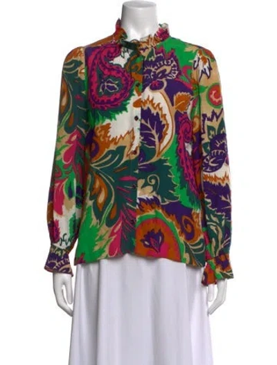 Pre-owned Ba&sh Paisley Print Tie Neck Blouse In Green