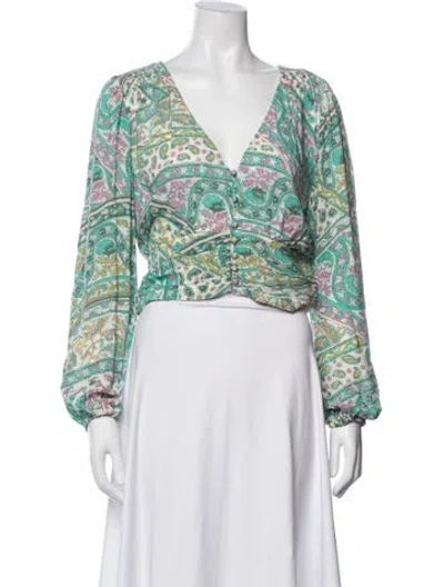 Pre-owned Ba&sh Paisley Print V-neck Blouse In Blue